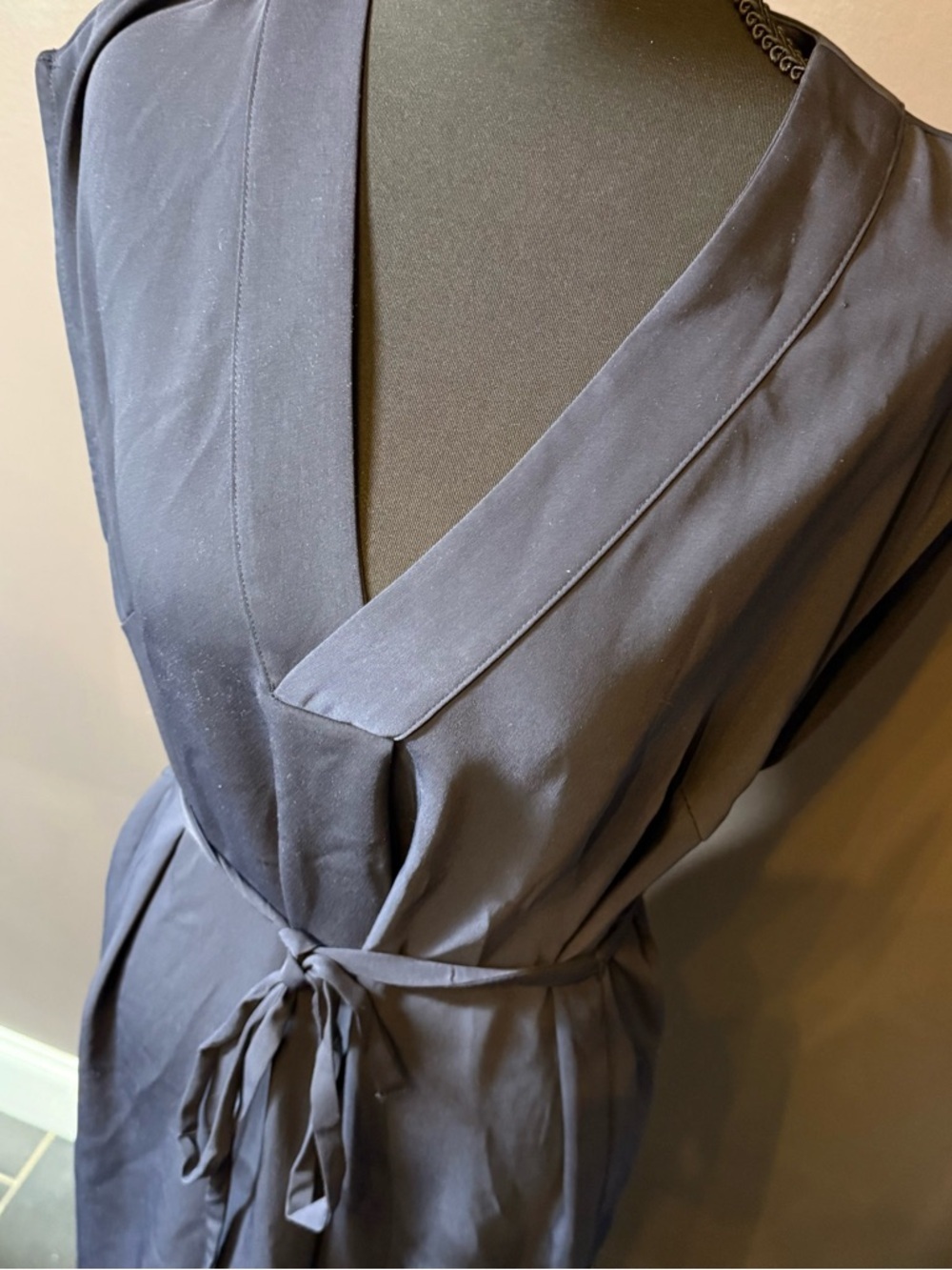 H&M Navy Blue Midi Dress with Waist Tie - Picture 2 of 4